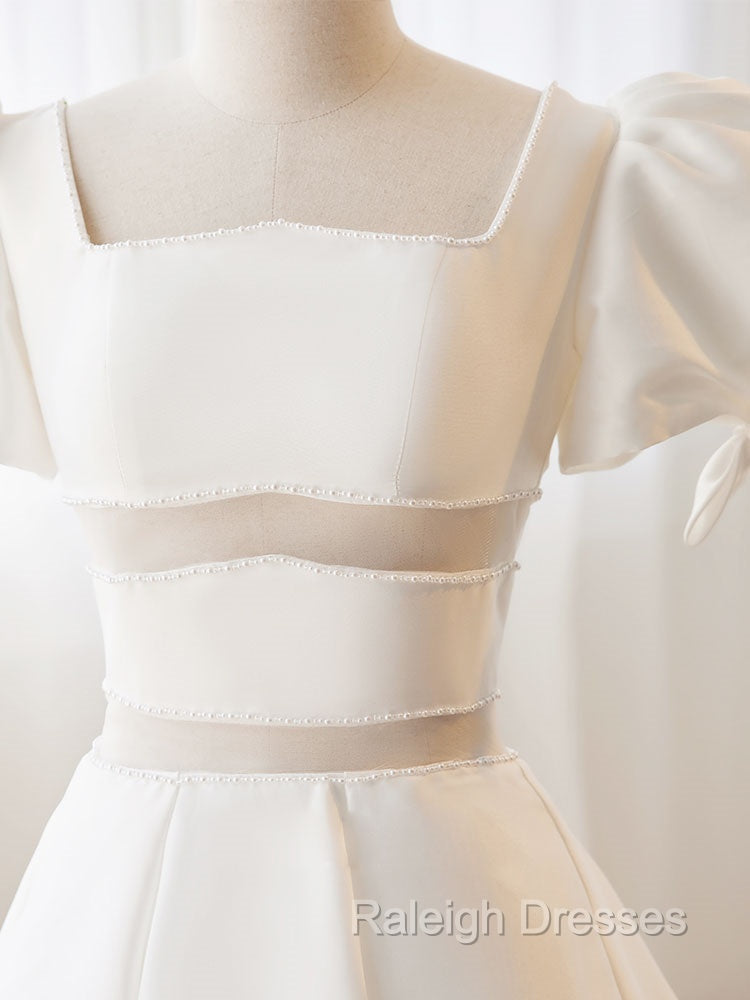 A Line Square Neckline Ivory Short Prom Dresses Cute lvory Homecoming Dresses