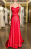 A-line Square Neckline Spaghetti Straps Charmeuse Prom Dress