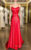A Line Square Neckline Spaghetti Straps Charmeuse Prom Dress