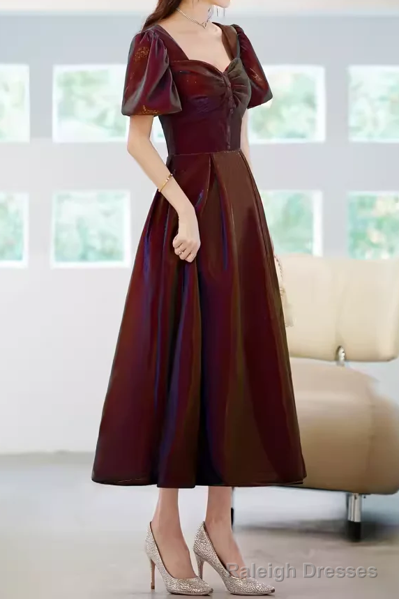 A Line Square Party Dress Knee Length Burgundy Prom Dress Main image