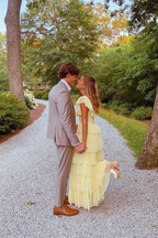 A-Line Square Yellow Tiered Prom Dresses Long Princess Tulle Prom Dresses