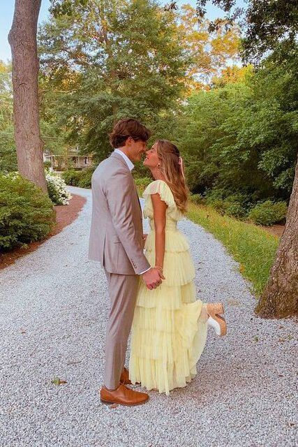 A-Line Square Yellow Tiered Prom Dresses Long Princess Tulle Prom Dresses