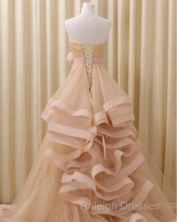 A-Line Stomacher Tiered  Wedding Dress Court Train With Appliques