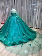 A-Line Strapless Applique Wedding Dresses With Cloak