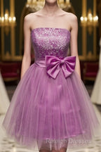 A-Line Strapless Appliques Bowknot Short Homecoming Dress Party Dress