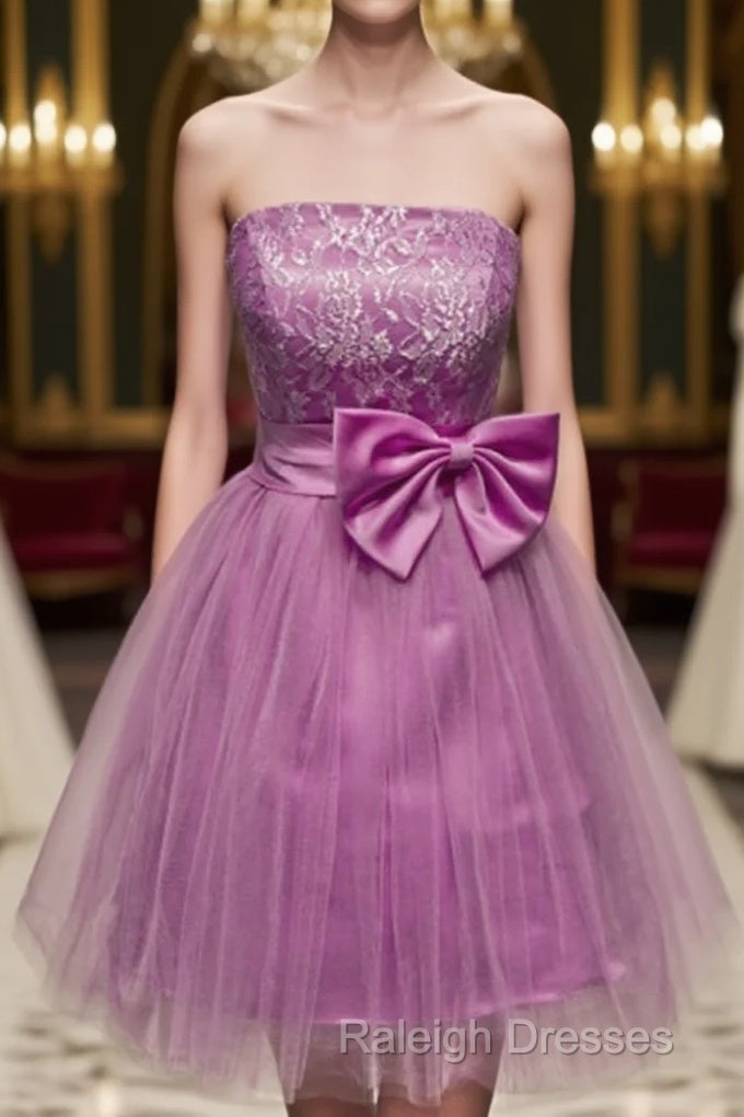 A-Line Strapless Appliques Bowknot Short Homecoming Dress Party Dress