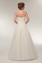 A Line Strapless Ivory Lace Floor Length Wedding Dresses
