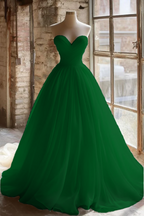 A-Line Strapless Unique Long Wedding Dresses Prom Dress