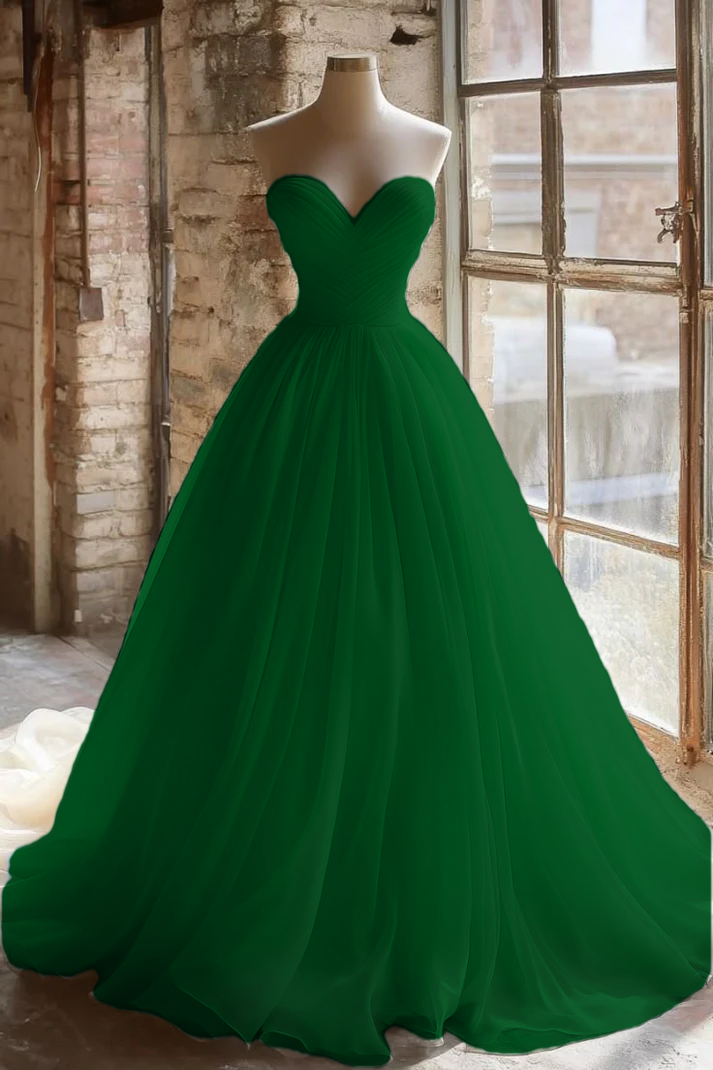 A-Line Strapless Unique Long Wedding Dresses Prom Dress