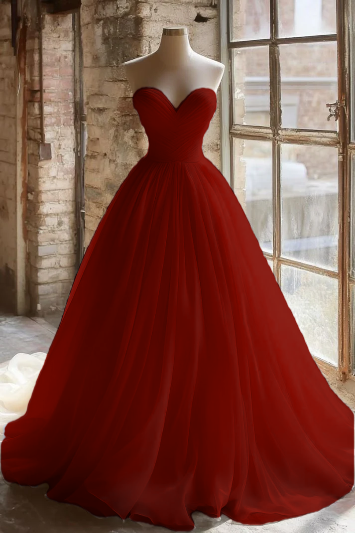 A-Line Strapless Unique Long Wedding Dresses Prom Dress