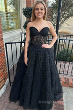 A Line Strapless Multi-Layers Tulle Prom Dress with Slit