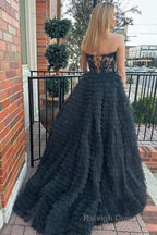 A Line Strapless Multi-Layers Tulle Prom Dress with Slit