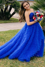 A Line Strapless Multi-Layers Tulle Prom Dress with Slit