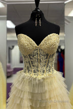 A Line Strapless Multi-Layers Tulle Prom Dress with Slit
