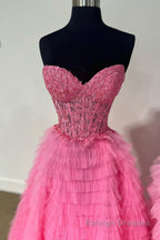 A Line Strapless Multi-Layers Tulle Prom Dress with Slit