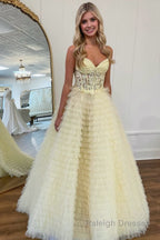 A Line Strapless Multi-Layers Tulle Prom Dress with Slit