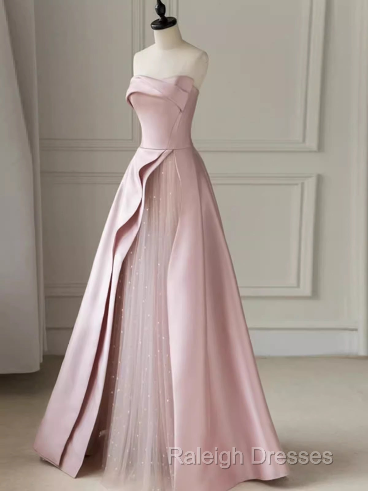 A Line Strapless Pink Party Dress Long Satin Prom Dress Secondary image