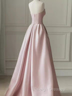 A Line Strapless Pink Party Dress Long Satin Prom Dress