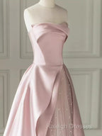 A Line Strapless Pink Party Dress Long Satin Prom Dress
