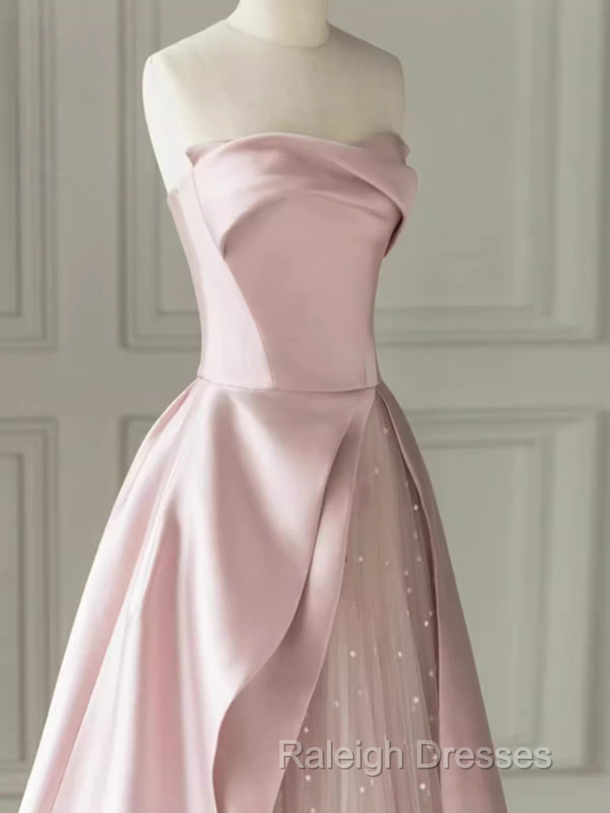 A Line Strapless Pink Party Dress Long Satin Prom Dress
