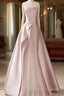 A Line Strapless Pink Party Dress Long Satin Prom Dress
