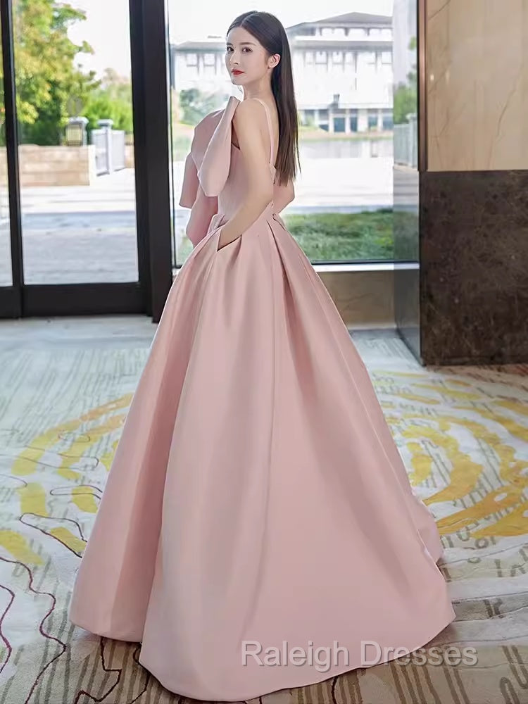 A Line Strapless Pink Satin Prom Dresses Long Prom Dress