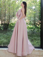 A Line Strapless Pink Satin Prom Dresses Long Prom Dress