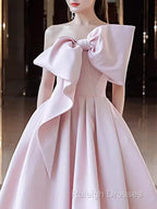 A Line Strapless Pink Satin Prom Dresses Long Prom Dress
