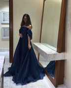 A-Line Strapless Royal Blue Prom Dresses Long With Straps