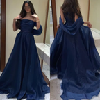 A-Line Strapless Royal Blue Prom Dresses Long With Straps