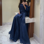 A-Line Strapless Royal Blue Prom Dresses Long With Straps