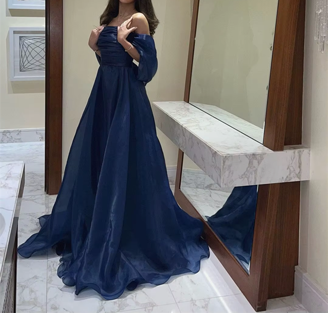 A-Line Strapless Royal Blue Prom Dresses Long With Straps