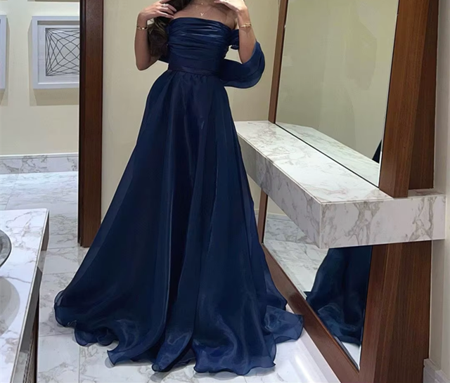 A-Line Strapless Royal Blue Prom Dresses Long With Straps