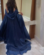 A-Line Strapless Royal Blue Prom Dresses Long With Straps