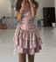 A-Line Strapless Satin Pink Short Homecoming Dresses