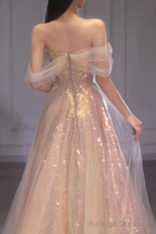 A Line Strapless Sequin Pink Prom Dresses Long Prom Dress