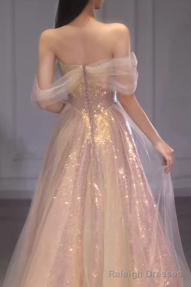A Line Strapless Sequin Pink Prom Dresses Long Prom Dress