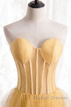 A-line Strapless Tulle Long Formal Dress with Multi Flares Boning