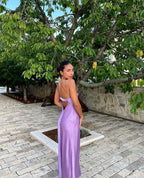 A-Line Straps Backless Prom Dresses Long Lilac Prom Dresses