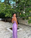 A-Line Straps Backless Prom Dresses Long Lilac Prom Dresses