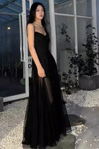 A Line Straps Black Birthday Dress Tulle 21Th Birthday Outfits