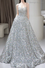A line Straps Evening Party Dress Sequin Long Prom Dress