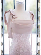A-Line Straps Pink Satin Long Prom Dress