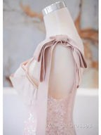 A Line Straps Pink Satin Long Prom Dresses