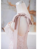 A-Line Straps Pink Satin Long Prom Dress