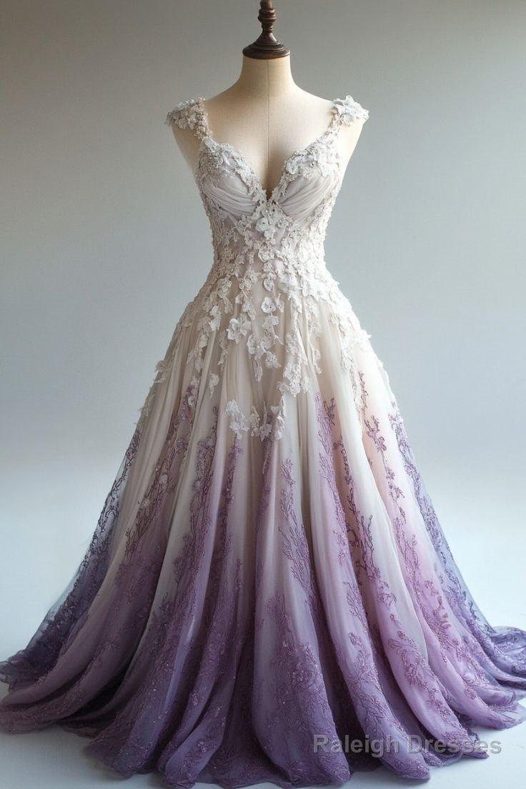 A-Line Straps Tulle Beaded Prom Dresses Long Applique Sweetheart Neck Prom Gowns Secondary image