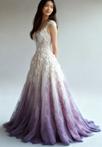 A-Line Straps Tulle Beaded Long Prom Dress Applique Sweetheart Neck Evening Gown
