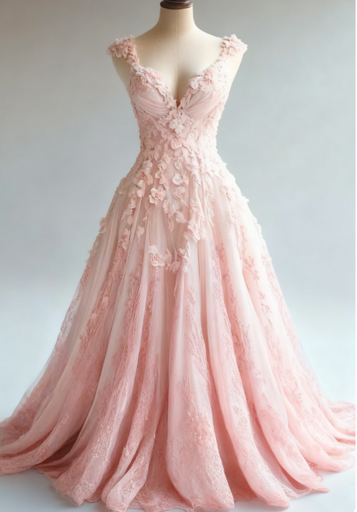 A-Line Straps Tulle Beaded Long Prom Dress Applique Sweetheart Neck Evening Gown