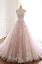 A Line Straps Tulle Lace Appliques Prom Dresses Off Shoulder Floor Length Beautiful