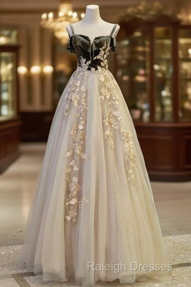 A Line Straps Tulle Long Prom Dress Evening Dresses Main image